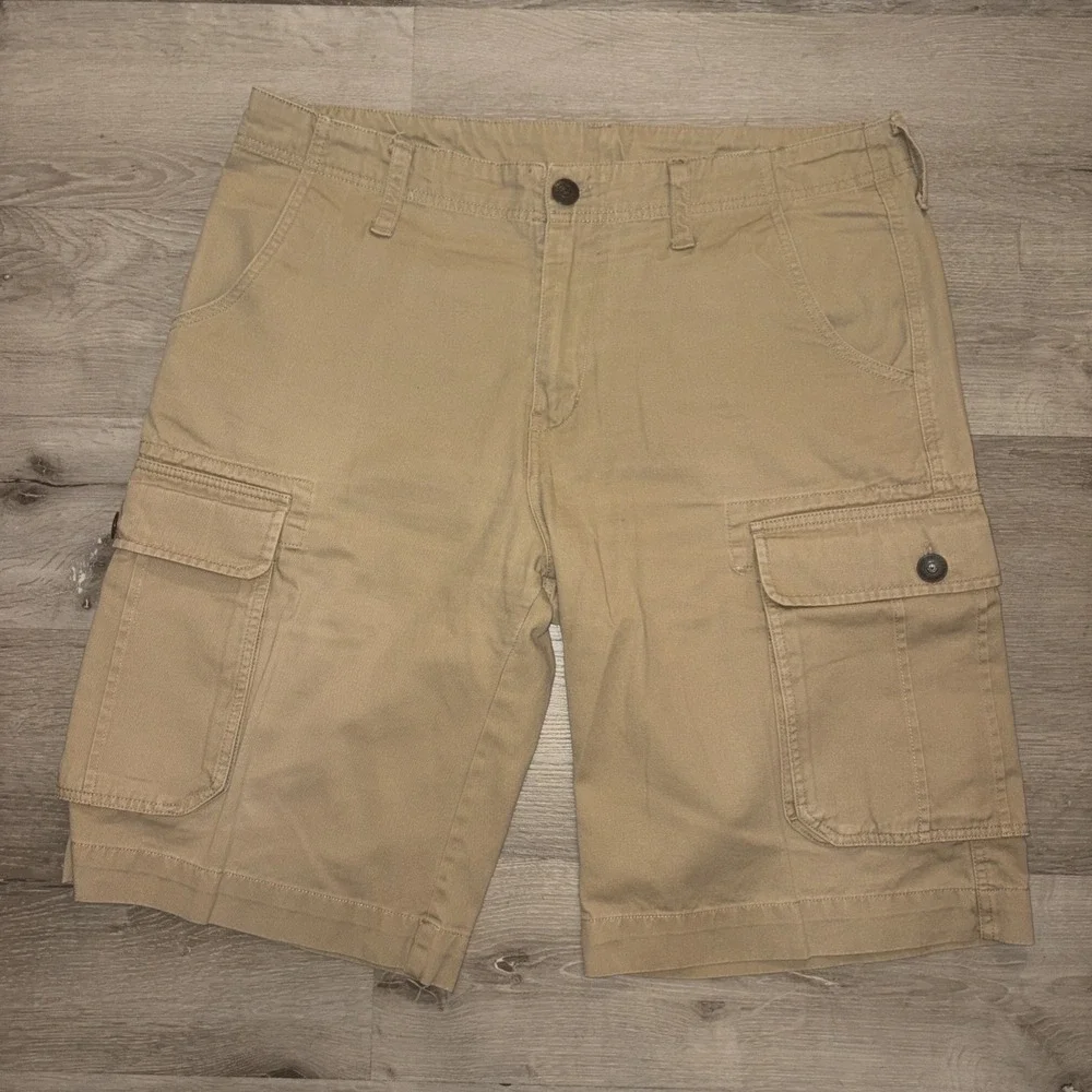 True Religion Baggy Khaki Cargo Shorts Men's 33 Tan Brown (18x23) Fit Like 36